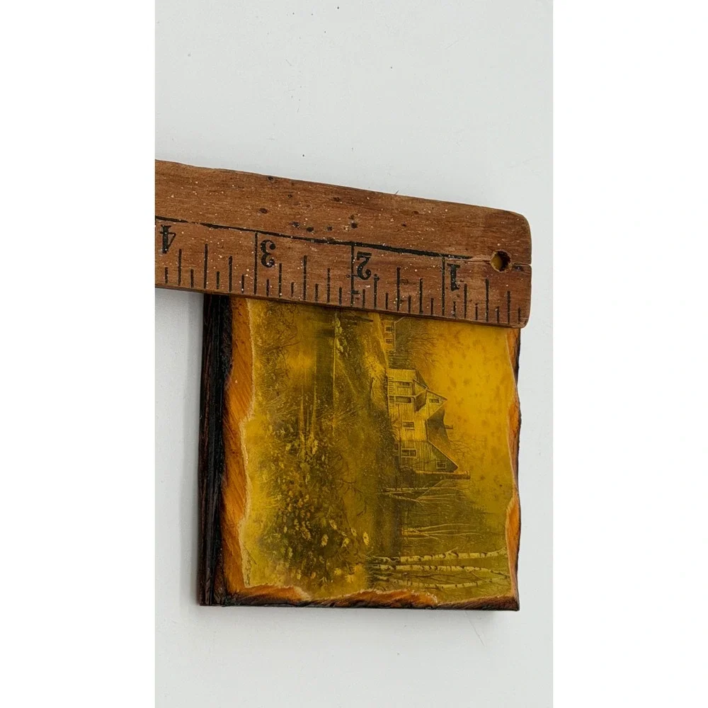 Vintage Rustic Wood Landscape Coaster Set of 4 Country‎ House Cabin Art Decor